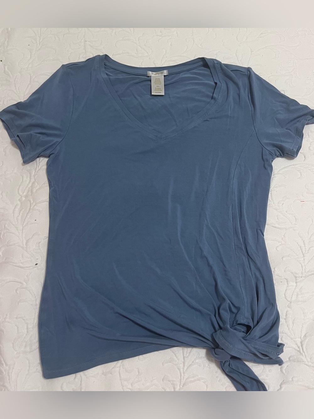 Matty M Slate Blue V-Neck Short Sleeve Tie-Hem Tee size M
